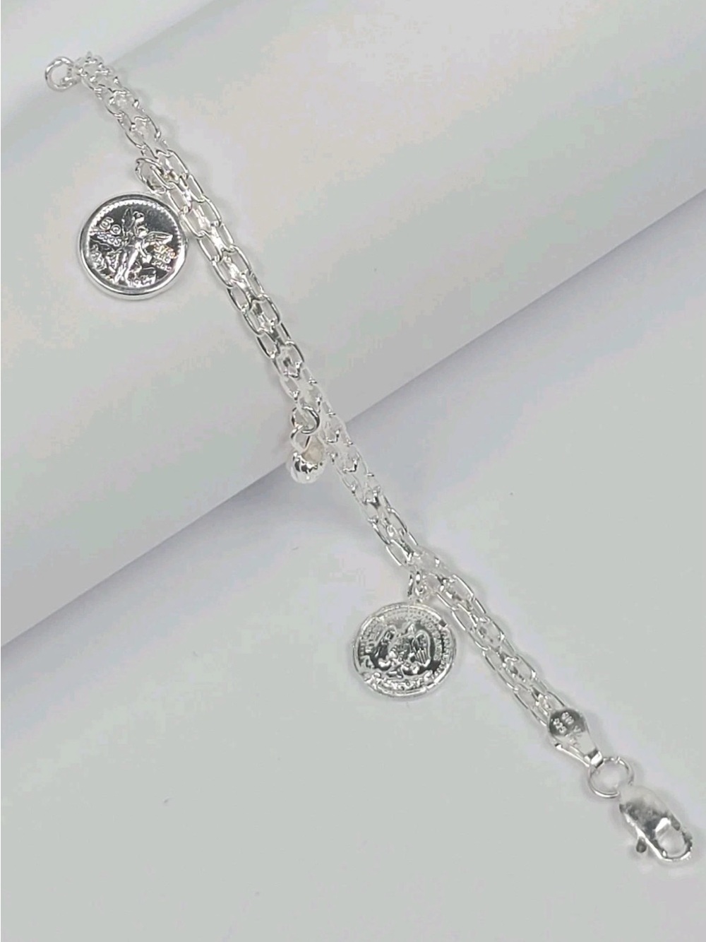 Bracelet St Michael Archangel Medal Charm Cable Chain 925 Sterling Silver 19cm